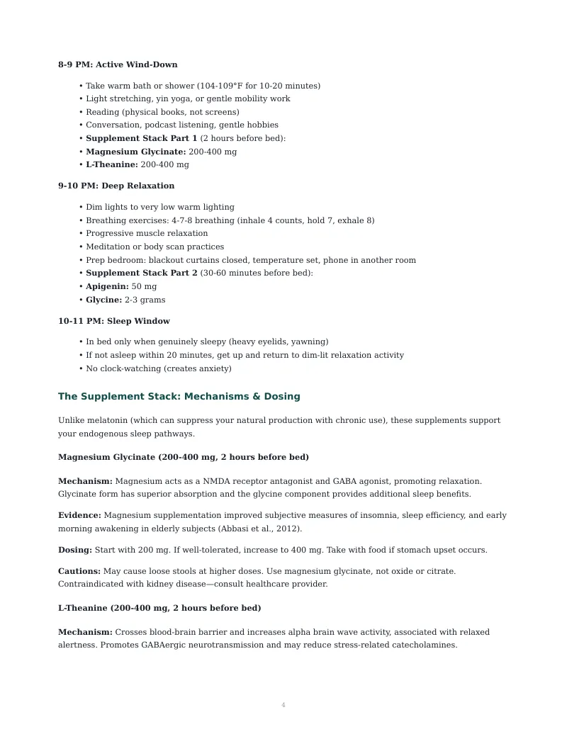 Page 4 of The Sleep Optimization Protocol: Evening wind-down and supplement doses