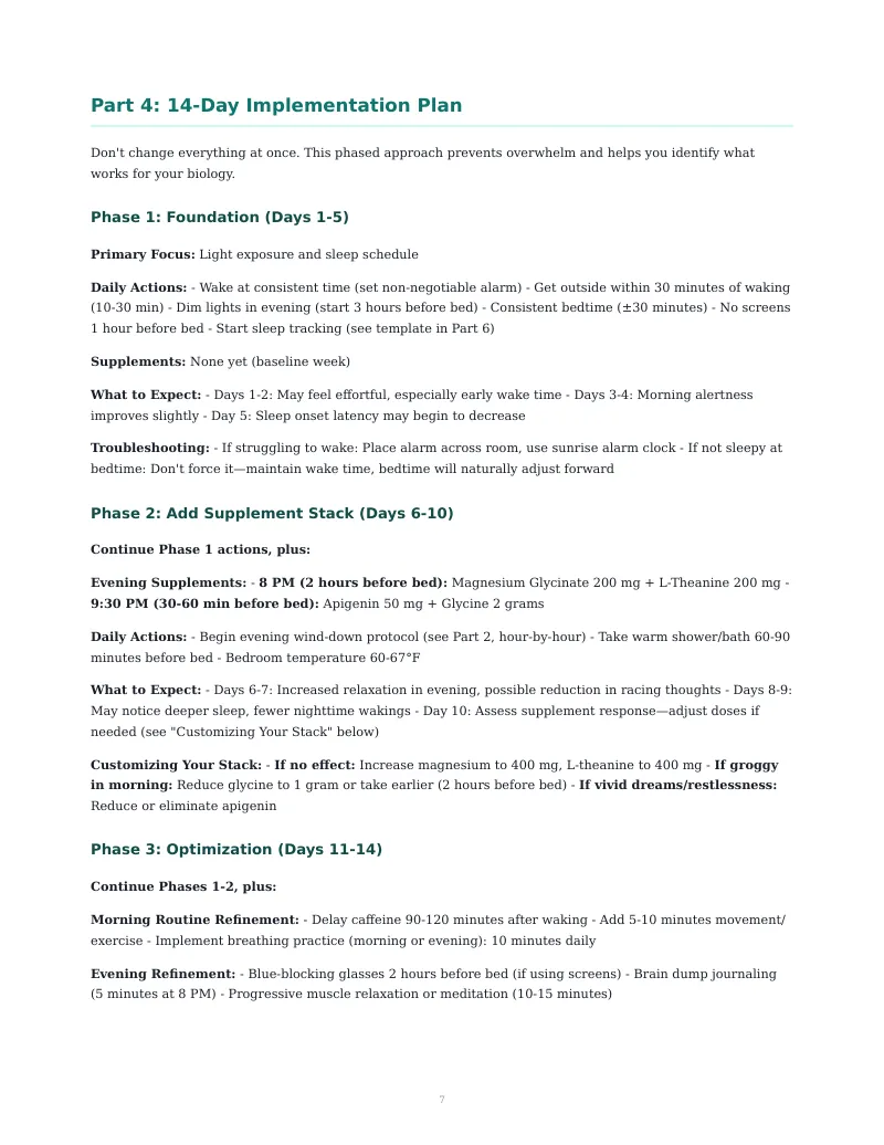 Page 7 of The Sleep Optimization Protocol: 14-day plan: phases 1-3 with daily actions